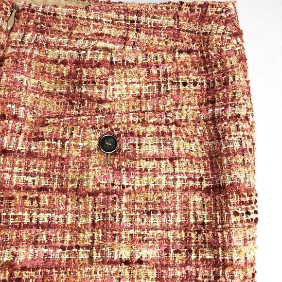KENAR Tweed Pencil Skirt, Pink Coral Beige Size 2 - Picture 5 of 10